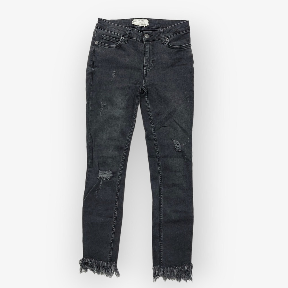 Free People Skinny Jeans Womens 25 Black Distressed Fray Raw Hem 61502-16515125